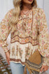 Bohemian Floral Print Tie Neck Lantern Sleeve Blouse