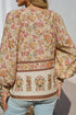 Bohemian Floral Print Tie Neck Lantern Sleeve Blouse