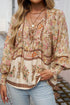 Bohemian Floral Print Tie Neck Lantern Sleeve Blouse