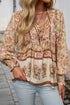 Bohemian Floral Print Tie Neck Lantern Sleeve Blouse
