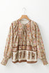 Bohemian Floral Print Tie Neck Lantern Sleeve Blouse
