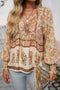 Bohemian Floral Print Tie Neck Lantern Sleeve Blouse