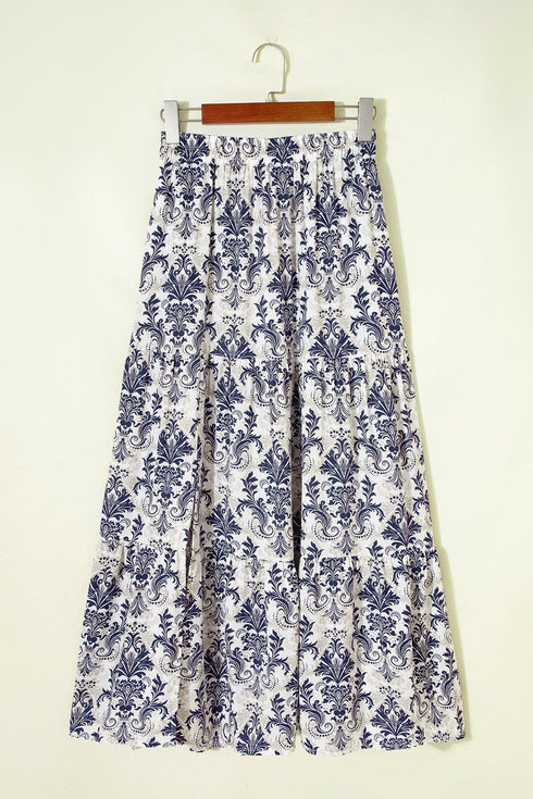 Bohemian Floral Print Tiered Split Maxi Skirt