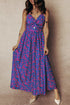 Bohemian Floral Print Twisted V Neck Backless Maxi Dress
