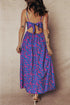 Bohemian Floral Print Twisted V Neck Backless Maxi Dress
