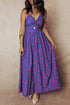 Bohemian Floral Print Twisted V Neck Backless Maxi Dress