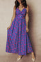 Bohemian Floral Print Twisted V Neck Backless Maxi Dress