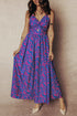 Bohemian Floral Print Twisted V Neck Backless Maxi Dress