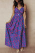 Bohemian Floral Print Twisted V Neck Backless Maxi Dress