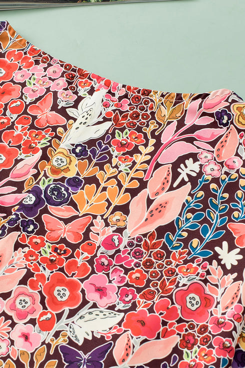 Bohemian Floral Print V Neck Long Sleeve Blouse