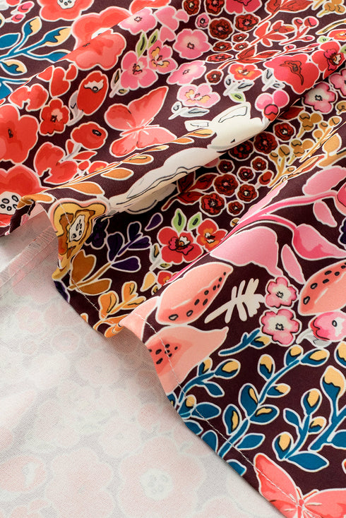 Bohemian Floral Print V Neck Long Sleeve Blouse