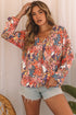 Bohemian Floral Print V Neck Long Sleeve Blouse
