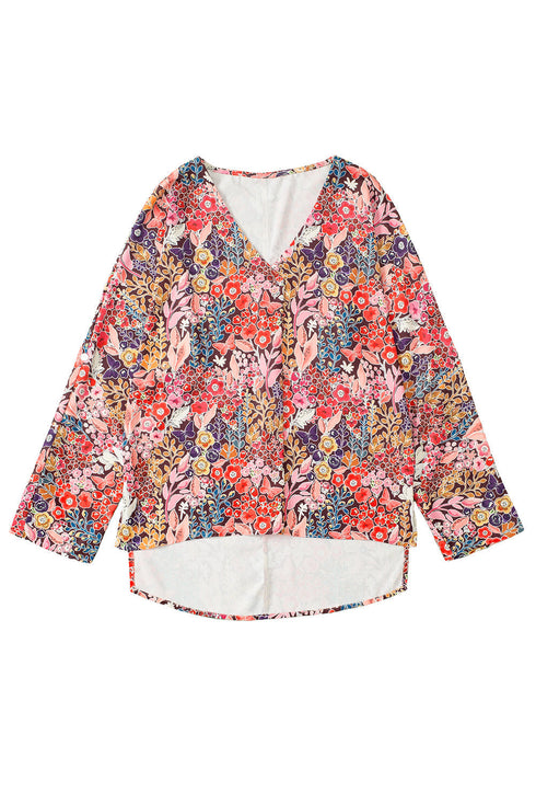 Bohemian Floral Print V Neck Long Sleeve Blouse