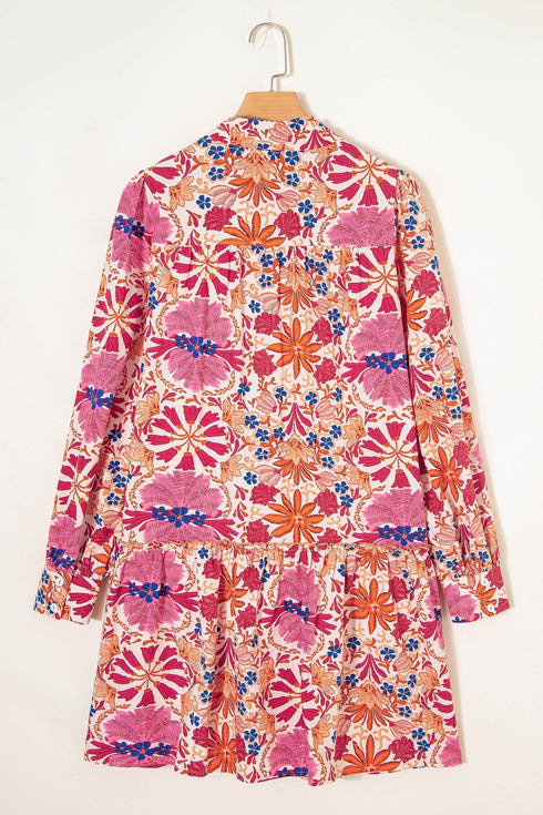 Bohemian Floral Print V Neck Long Sleeve Mini Dress