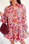 Bohemian Floral Print V Neck Long Sleeve Mini Dress