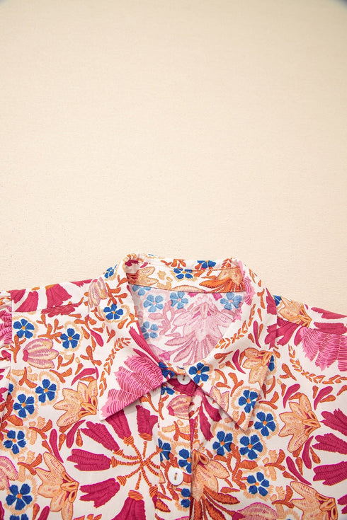 Bohemian Floral Print V Neck Long Sleeve Mini Dress