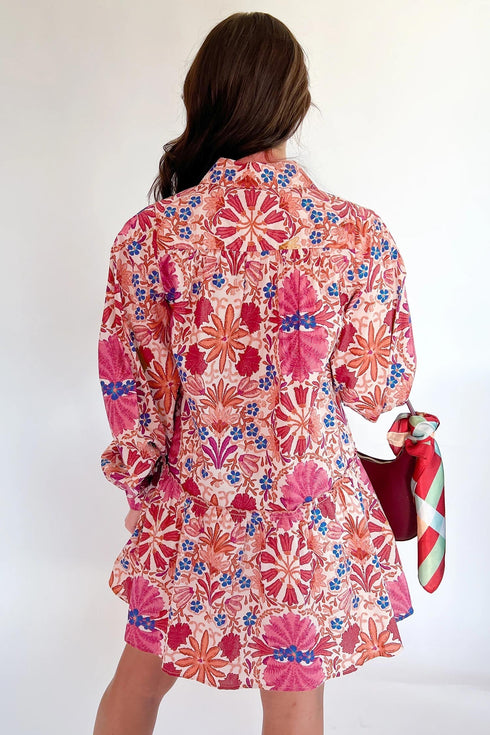 Bohemian Floral Print V Neck Long Sleeve Mini Dress