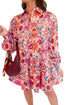 Bohemian Floral Print V Neck Long Sleeve Mini Dress