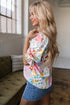 Bohemian Floral Print V Neck Puff Sleeve Woven Blouse