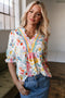 Bohemian Floral Print V Neck Puff Sleeve Woven Blouse