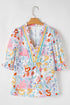 Bohemian Floral Print V Neck Puff Sleeve Woven Blouse