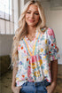 Bohemian Floral Print V Neck Puff Sleeve Woven Blouse