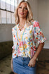 Bohemian Floral Print V Neck Puff Sleeve Woven Blouse