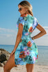 Bohemian Floral Print V Neck Semi Sheer Beach Cover Up