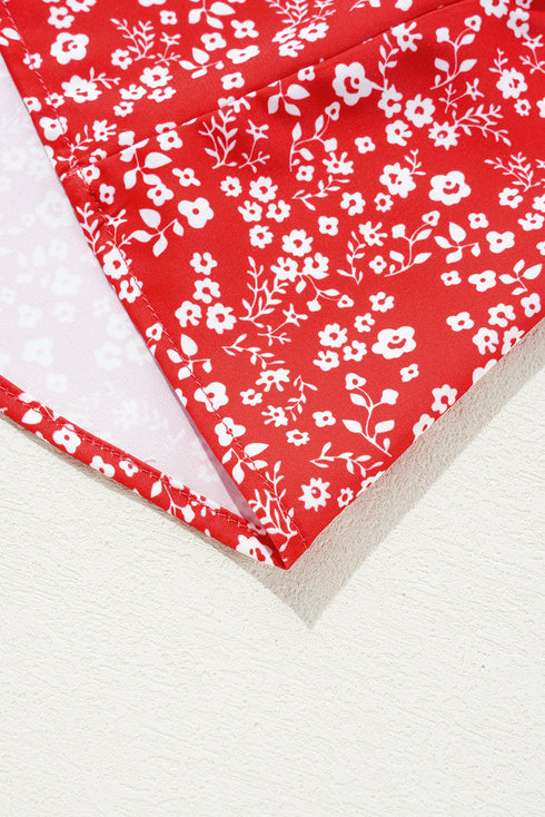 Bohemian Floral Printed V Neck Half Sleeve Knotted Blouse Top