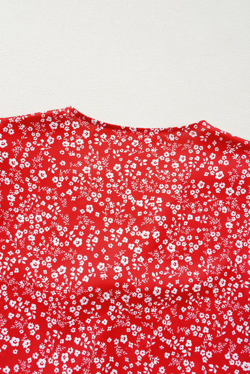 Bohemian Floral Printed V Neck Half Sleeve Knotted Blouse Top