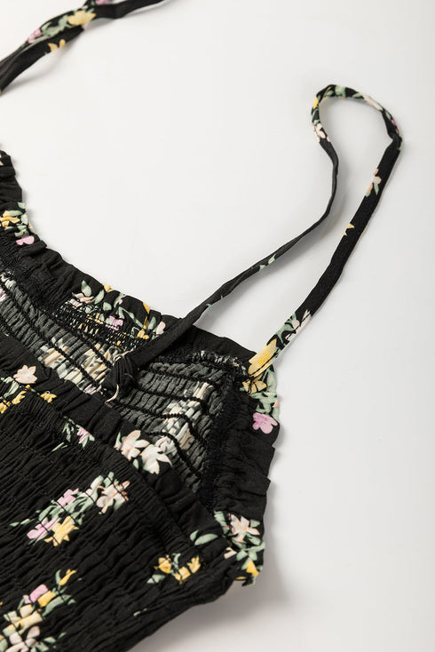 Bohemian Floral Smocked Bodice A Line Maxi Dress