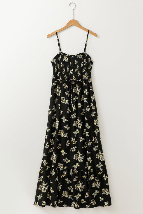 Bohemian Floral Smocked Bodice A Line Maxi Dress