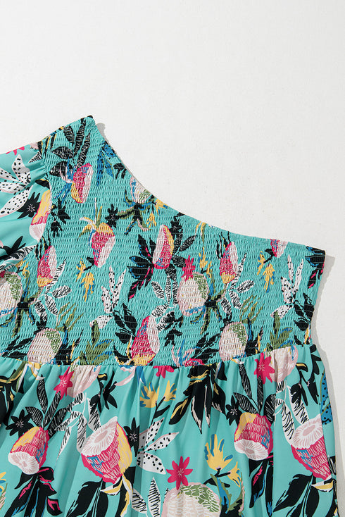 Bohemian Floral Smocked Bodice Puff Sleeve Babydoll Blouse