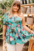 Bohemian Floral Smocked Bodice Puff Sleeve Babydoll Blouse