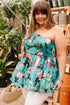 Bohemian Floral Smocked Bodice Puff Sleeve Babydoll Blouse