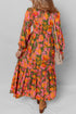 Bohemian Floral Smocked Bodice Voluminous Sleeve Tiered Maxi Dress
