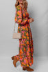 Bohemian Floral Smocked Bodice Voluminous Sleeve Tiered Maxi Dress