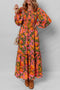 Bohemian Floral Smocked Bodice Voluminous Sleeve Tiered Maxi Dress