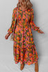 Bohemian Floral Smocked Bodice Voluminous Sleeve Tiered Maxi Dress