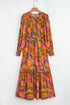 Bohemian Floral Smocked Bodice Voluminous Sleeve Tiered Maxi Dress