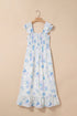 Bohemian Floral Smocked High Waist Sleeveless Ruffle Maxi Dress