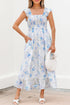 Bohemian Floral Smocked High Waist Sleeveless Ruffle Maxi Dress