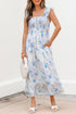 Bohemian Floral Smocked High Waist Sleeveless Ruffle Maxi Dress