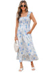 Bohemian Floral Smocked High Waist Sleeveless Ruffle Maxi Dress