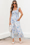 Bohemian Floral Smocked High Waist Sleeveless Ruffle Maxi Dress