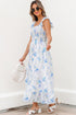 Bohemian Floral Smocked High Waist Sleeveless Ruffle Maxi Dress