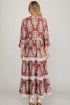 Bohemian Floral Striped Trim Belted Tiered Maxi Dress