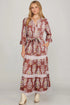 Bohemian Floral Striped Trim Belted Tiered Maxi Dress