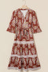 Bohemian Floral Striped Trim Belted Tiered Maxi Dress