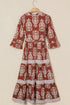 Bohemian Floral Striped Trim Belted Tiered Maxi Dress